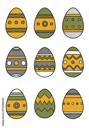 Flat Cartoon Easter Eggs With Decorative Patterns Vector