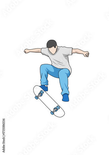 Dynamic Flat Vector Illustration of a Skateboarder Jumping