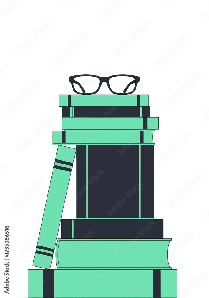 Obraz premium Minimalist Vector Stack of Books With Reading Glasses