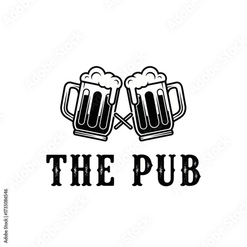 Logo of two beer mugs with the text "THE PUB" below.