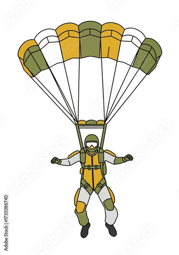 Cartoon Skydiver With Open Parachute Flat Vector