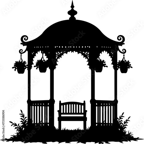 silhouette Gazebo Vector bilder in the garden