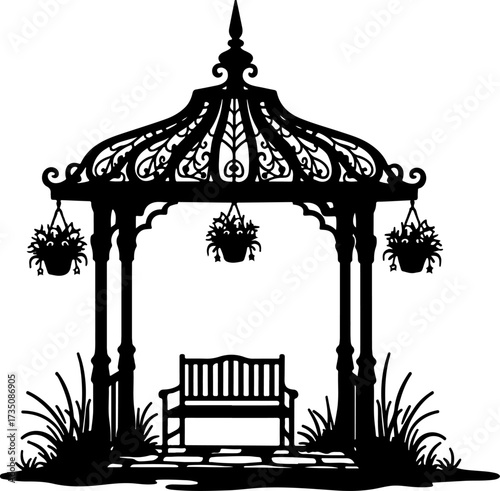 silhouette Gazebo Vector bilder in the garden