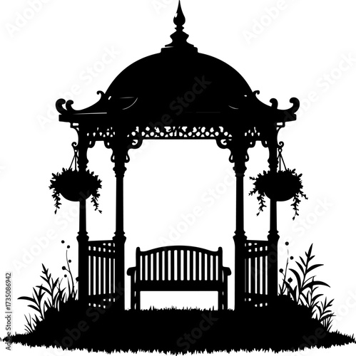 silhouette Gazebo Vector bilder in the garden