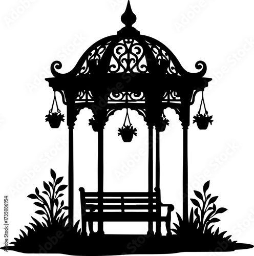 silhouette Gazebo Vector bilder in the garden