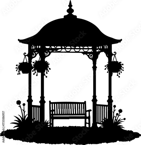 silhouette Gazebo Vector bilder in the garden