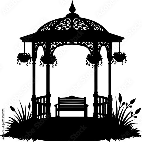 silhouette Gazebo Vector bilder in the garden