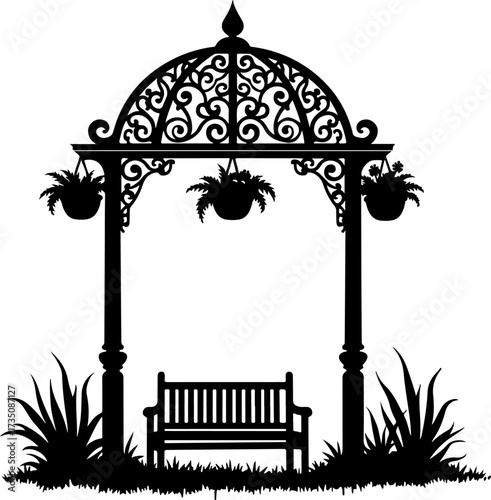 silhouette Gazebo Vector bilder in the garden