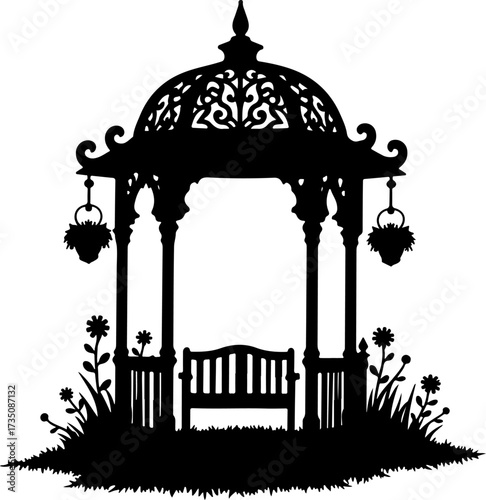 silhouette Gazebo Vector bilder in the garden