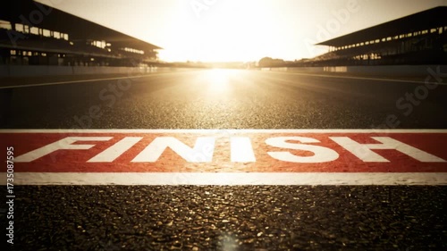 Dramatic Finish Line on Asphalt Race Track with Bright Sunlight