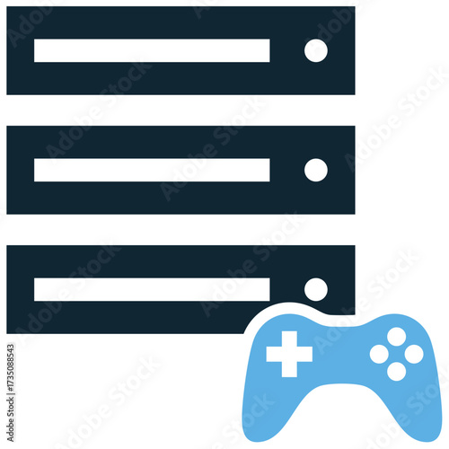 Gaming server icon vector. Ideal for online connectivity, multiplayer, and technology themes. A clear symbol representing the network infrastructure hosting games, perfect for app and website design.