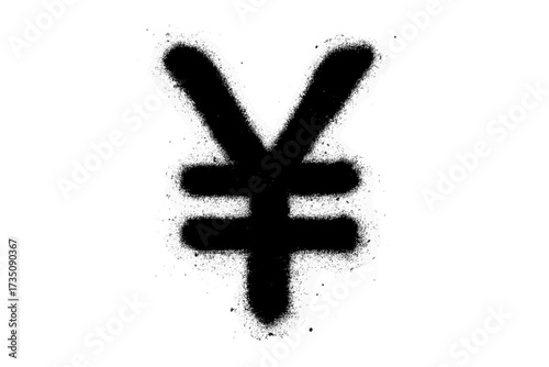 Yen and Yuan currency symbol in grunge graffiti style. Black spray paint street art icon. Financial and economic concept. Vector illustration isolated on white background.