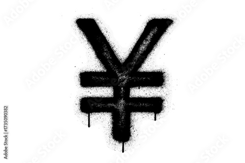 Yen and Yuan currency icon in grunge graffiti style. Urban street art symbol of Japanese and Chinese money. Black spray paint stencil with smudges and drips. Vector finance concept.