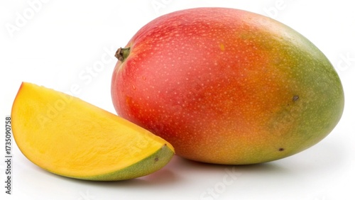 Red ripe mango fruit isolated on white background, a fresh and sweet tropical dessert