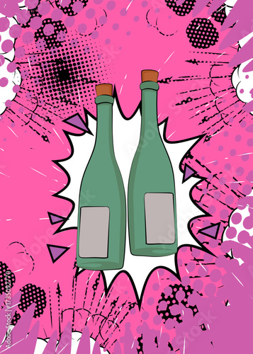 Cartoon glass bottle, comic book drink. Retro vector comics pop art design.