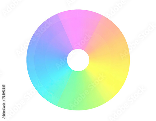 A circular diagram features six pastel color wedges against a stark black background