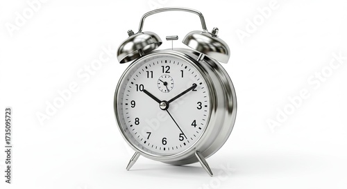 Wallpaper Mural Classic Silver Twin Bell Alarm Clock on White Background. Torontodigital.ca