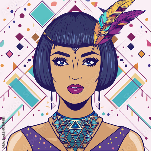 triangular-flapper amber and violet mosaic glitch overlay dynamic art deco composition for edgy editorial spreads