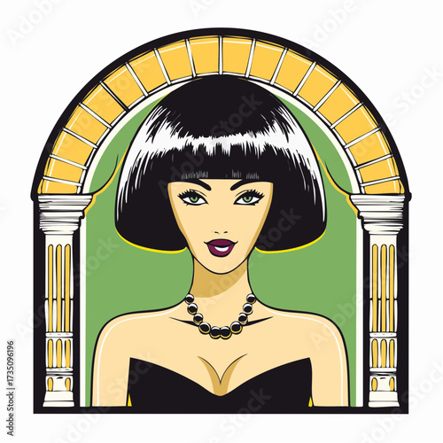 arched-dot flapper mauve and jade dotted-arch framing graphic for chic stationery and posters
