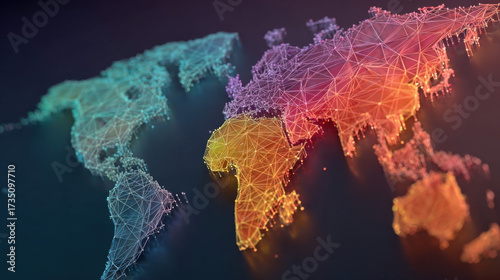 World Connection: A stunning visualization of global interconnectedness, depicting the world map as a network of colorful lines and nodes, representing the links and connections between countries.