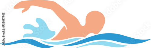 Minimalist Flat Swimming Athlete with Water Waves Illustration Design