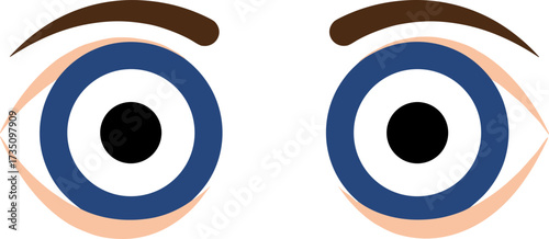 Simple Flat Design Cartoon Style Pair of Open Eye Illustration