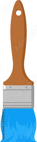 Simple Flat Style Paint Brush with Blue Paint Illustration