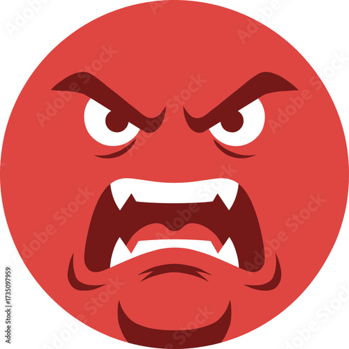 Flat Angry Red Face Expression in a Circle Shape Graphic Illustration
