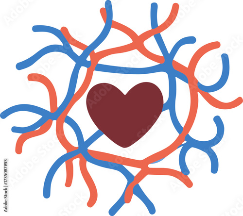 Simple Flat Illustration Heart and Blood Vessel Anatomy Healthcare Element
