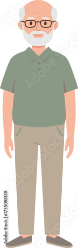 Flat Illustration of a Senior Man Wearing Glasses and Casual Outfit