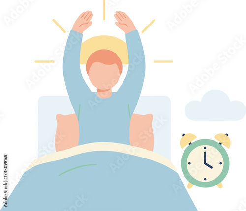 Flat Design Person Waking Up Stretching in Bed Illustration
