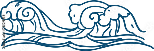 Stylized Ocean Waves Line Art Vector Illustration on White Background