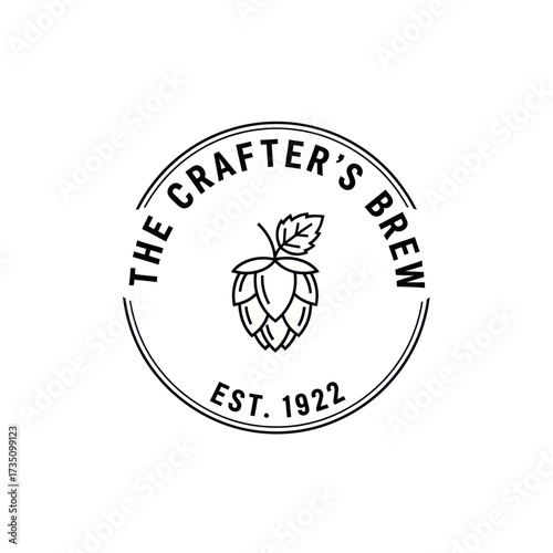 A black and white circular logo for 'The Crafter's Brew' featuring a detailed hop cone illustration and 'EST. 1922' in a vintage, handcrafted style.