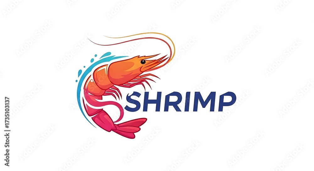 Fototapeta premium Shrimp Logo Design, Fresh Seafood, Delicious Food, Restaurant Branding, Colorful Illustration.
