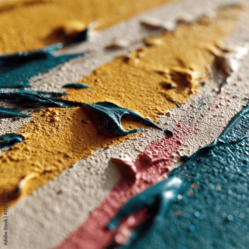 Fototapeta premium Close-up of textured oil paint with vibrant colors and thick brushstrokes on s surface