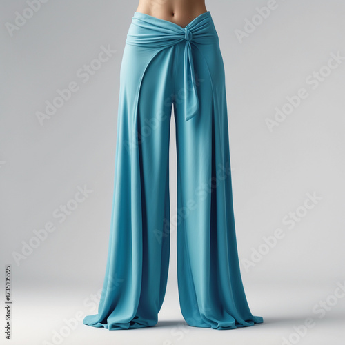 Flowing Turquoise Palazzo Pants with Tied Waist Detail