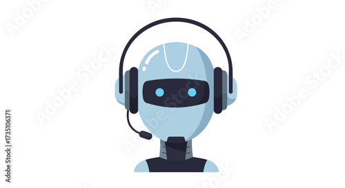 A cartoonstyle robot with a headset
