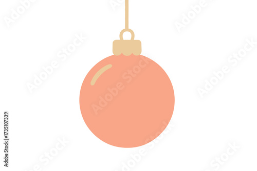Hanging pink Christmas bauble. Xmas tree ornament decoration isolated on white. Pastel color flat vector illustration. Simple minimal holiday graphic element for design.