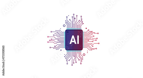 Central processor with AI inscription radiating circuit lines on a white background