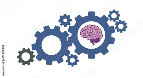 Gears turn with a brain in one symbolizing cognition industry and innovation