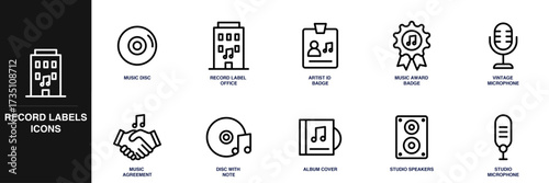 Record Labels Line Icon Set