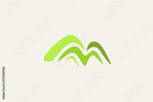 Unique freehand style green mountain logo