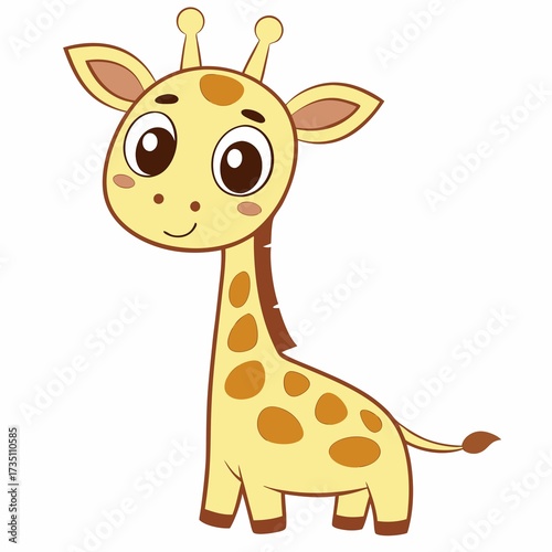 Adorable Cartoon Giraffe Standing Tall a Joyful Illustration for Children's Books and Educational Materials with a Cheerful Expression