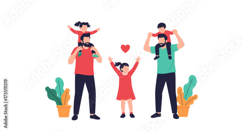 A loving family enjoying a happy moment together with children on shoulders.