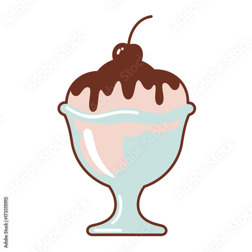 Chocolate Ice Cream Sundae with Topping Dessert Illustration Perfect for Sweet Tooth, Cafe Menu, and Summer Treats
