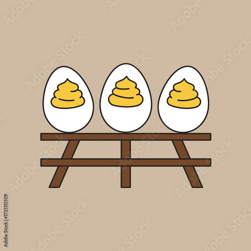 Fresh eggs placed on wooden tray illustration for farm, organic food and breakfast themes