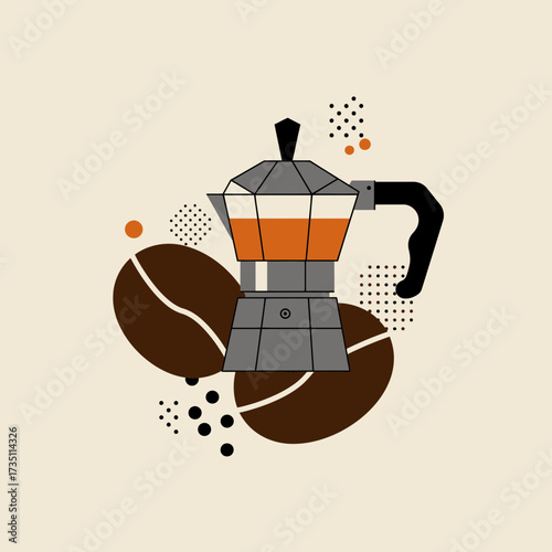 Coffee beans with grinder illustration for barista, coffee preparation and cafe lifestyle design