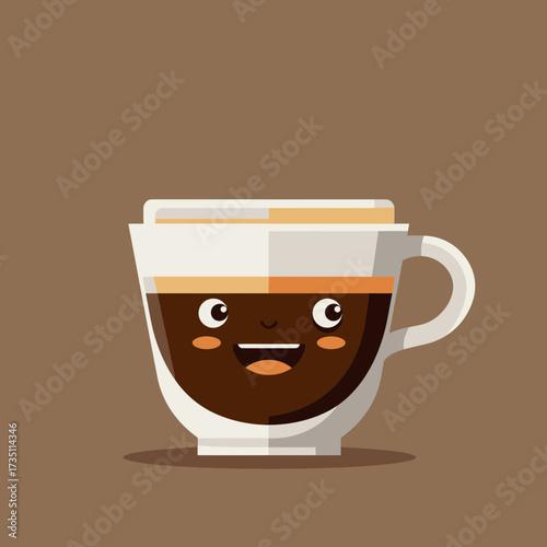 Cute cartoon coffee cup with smiling face illustration for cafe, breakfast and beverage design