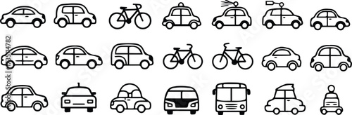 Vector illustration of an old map of the world with a set of car, truck, and bus transport icons