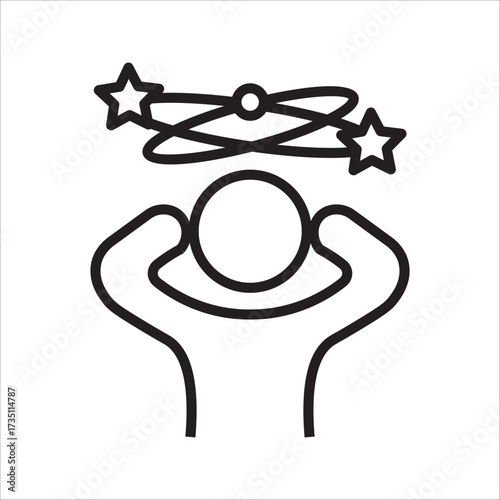 Dizziness or Confusion Line Art Icon with Stars